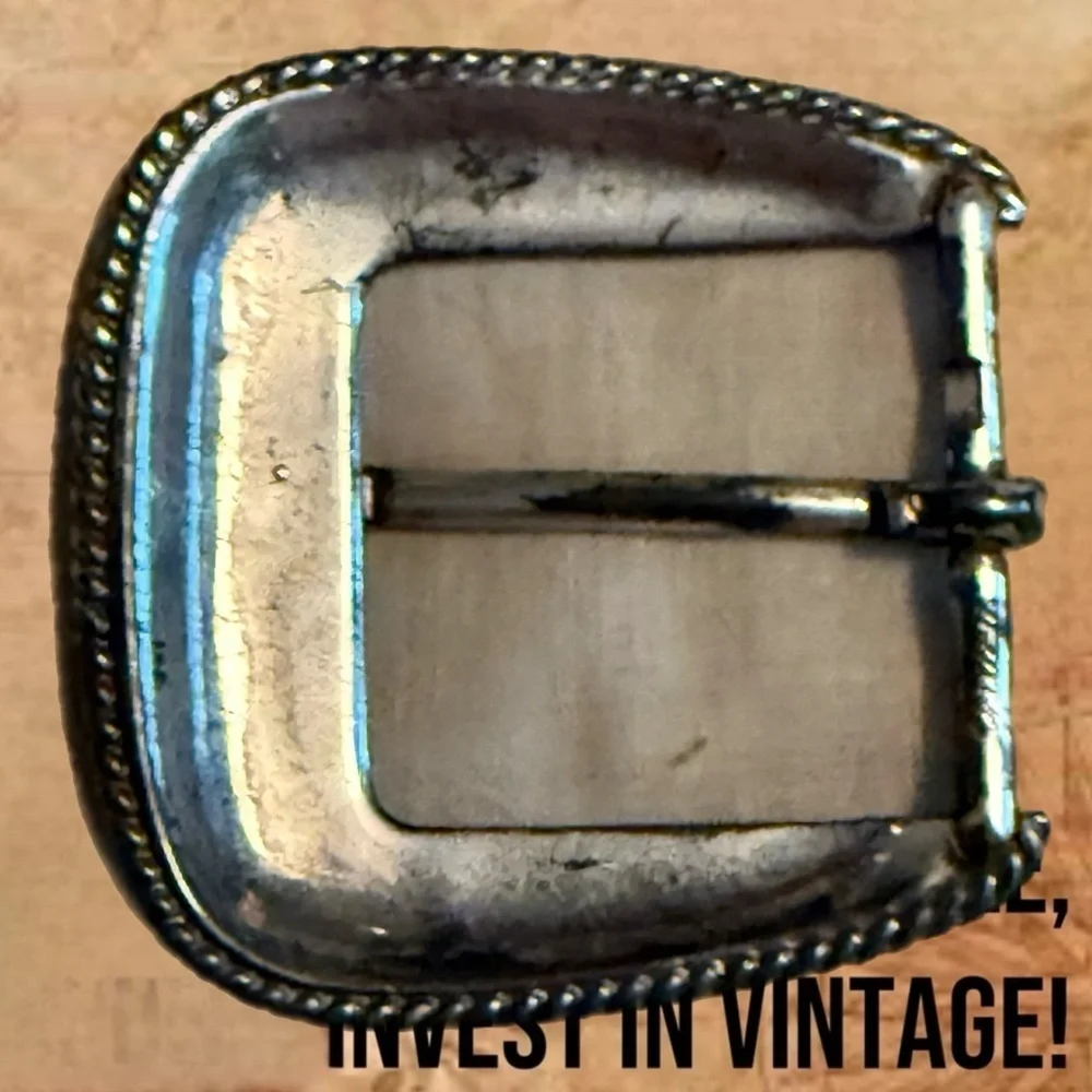 Silver Etched Rope Edge Engraved Belt Buckle VINTAGE Unisex